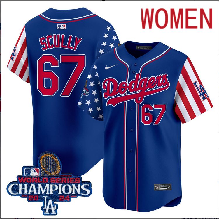 Women MLB Los Angeles Dodgers #67 Scully American Style blue 2024 World Series Champions  Limited Jersey